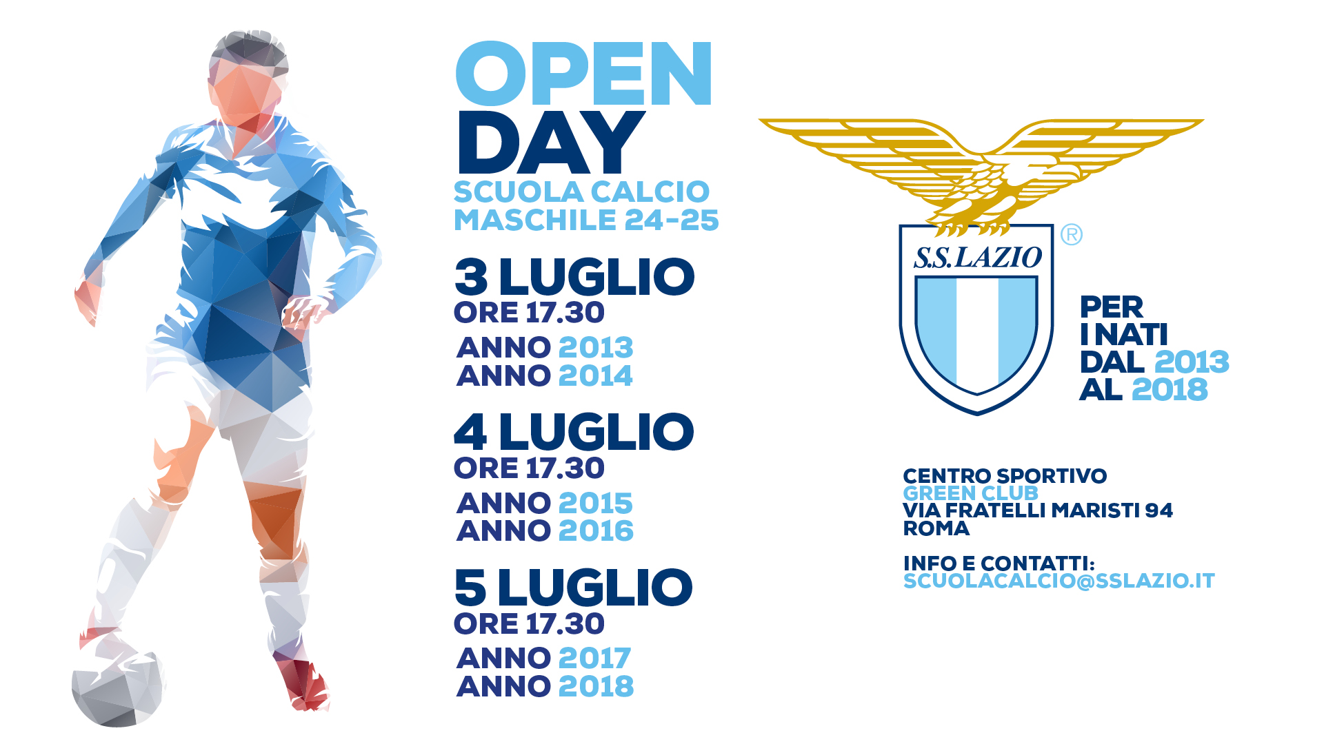 Lazio open day dal 3 luglio. Tutte le info per i giovani Aquilotti con il form di domanda